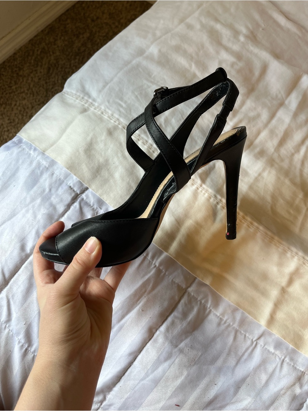 Gianni Bini Black Strappy Peep-Toe Stiletto Heels